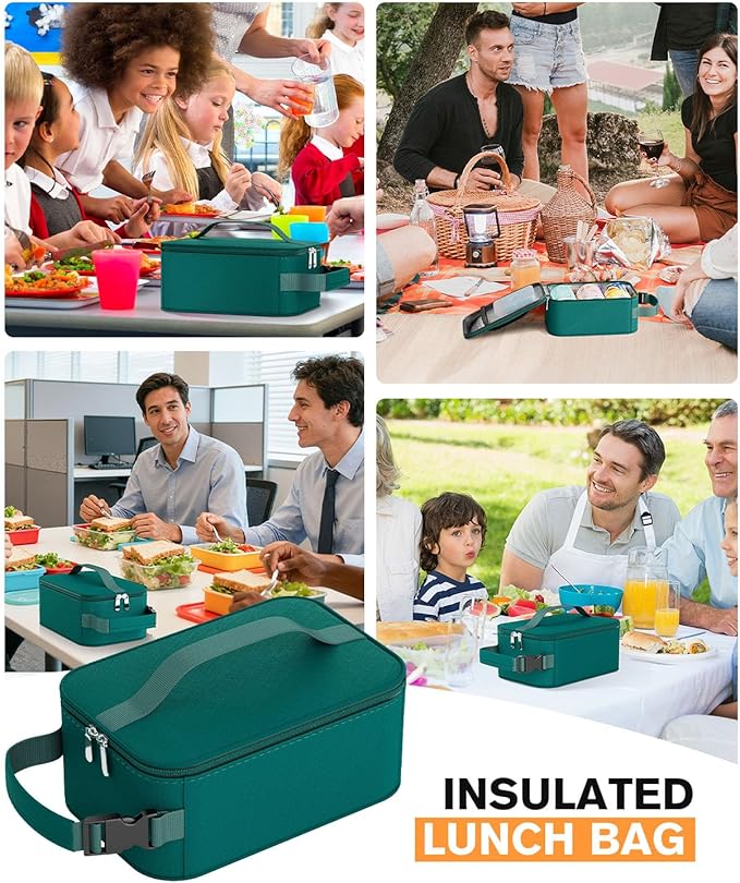HowFly Small Lunch Box for Men- Small Insulated Snack Bag for Kid - Mini Cooler Bag Resuable Freezable Lunch Bags Thermal Lunchbox for Women Kids Work - Malachite Green