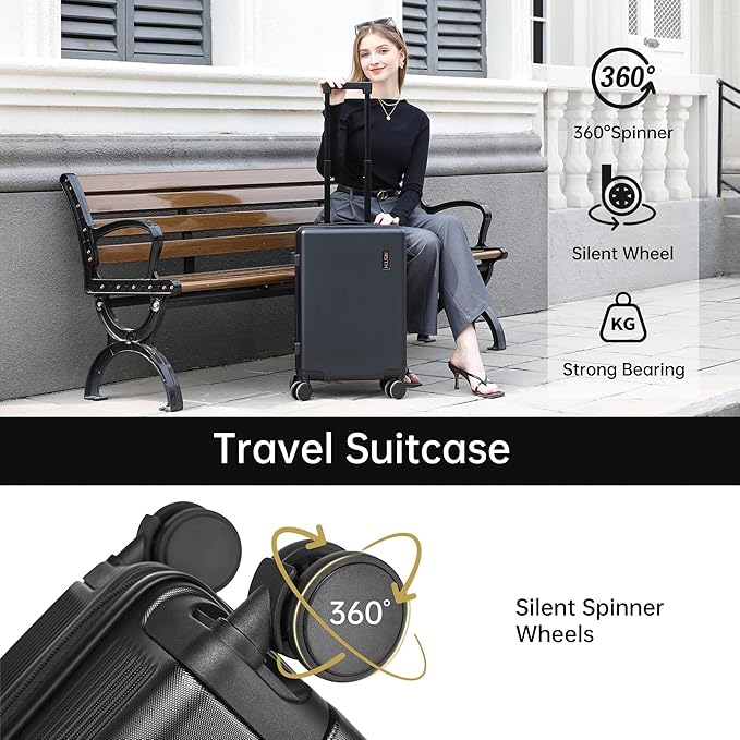 Carry on Luggage 22x14x9 Airline Approved, 20 Inch Carry-on Suitcase, Hard Shell Luggage with Spinner Wheels, Hardside Small Rolling Suitcase with TSA Lock for Travel (Black, 20 Inch)
