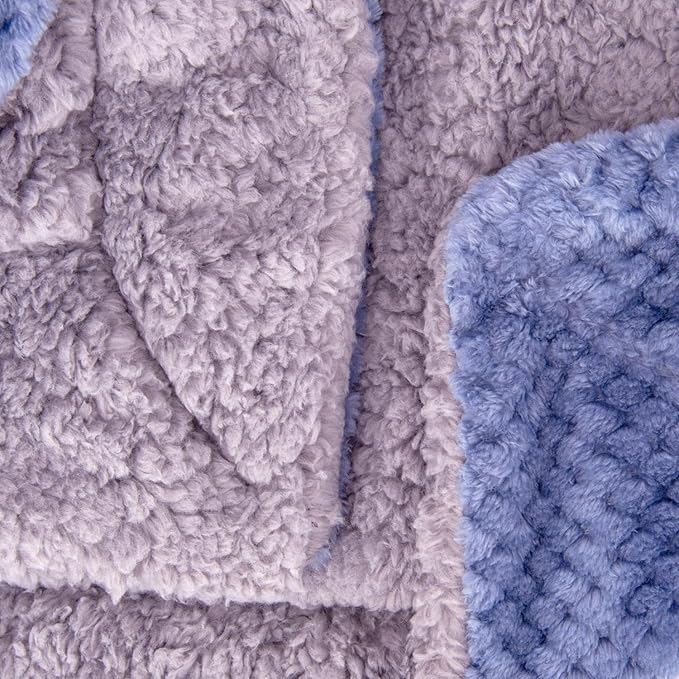 Fuzzy Sherpa Reversible Blanket for Baby, Soft Warm Cozy Coral Fleece Toddler, Infant or Newborn Reversible Blanket for Crib, Stroller, Travel, 30”×40”, Pearl Blue