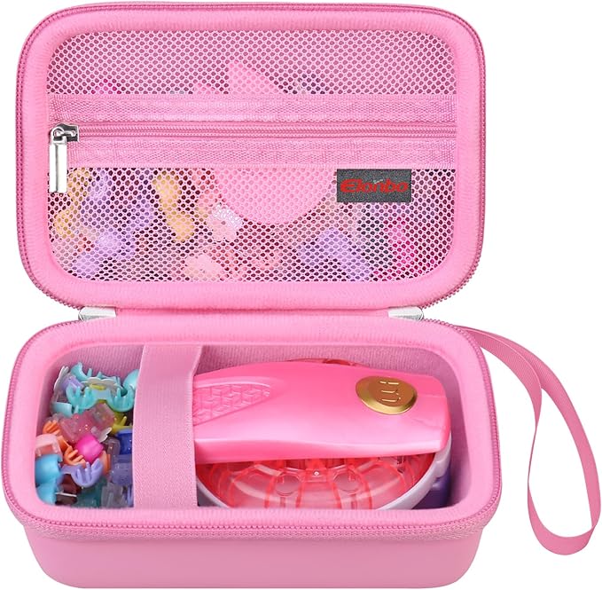 Elonbo Carrying Case for Make It Real Snap N' Glam Hair Styling Set, Girls Hair Styling Tool Storage Bag, Butterfly Gem Travel Organizer, Pocket fits Reusable Bead Clips, Gems Accents, Dark Pink