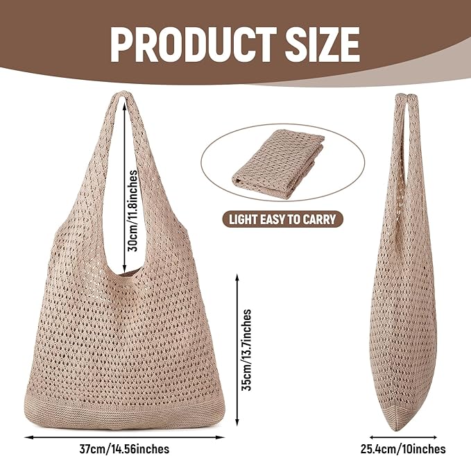 baotongle Crochet Beach Tote Bag for Women Knit Boho Aesthetic Summer Vacation Bag Large Casual Shoulder Handbag for Travel