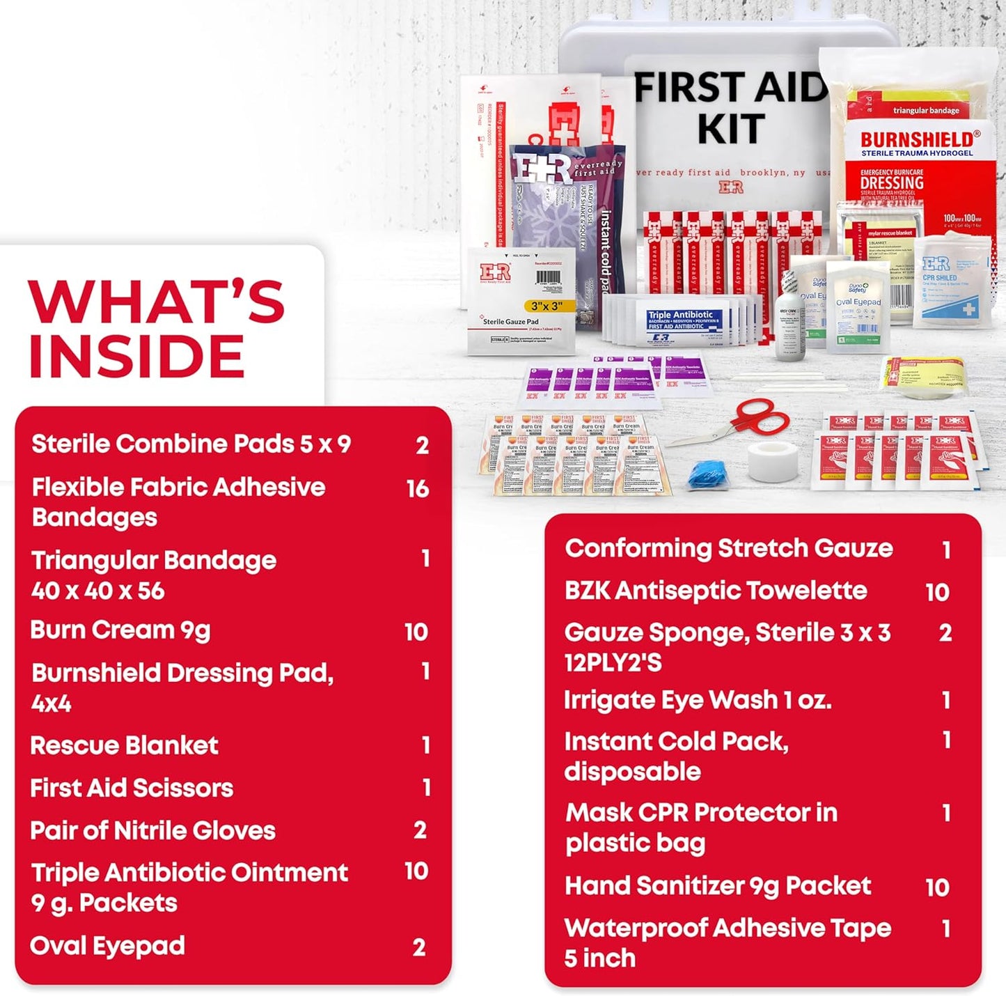 10 Person First Aid Kit - OSHA and ANSI Class A Compliant, Fully stocked Emergency Kit for Home, Office or Construction site