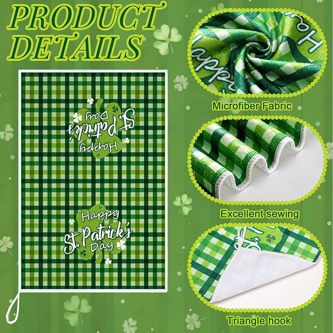 Bencailor 6 Pcs St Patrick's Day Kitchen Towels Shamrocks Gnomes Hand Dish Towels Green Buffalo Plaid Tea Cloth for St Patricks Day Irish Party Festival Gifts Bathroom Home Decor, 16 x 24 Inch
