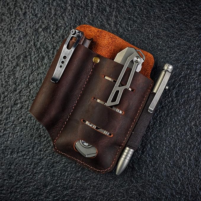 VIPERADE PJ15 Multitool Sheath for Belt, EDC Leather Sheath, Leather Flashlight Holster, EDC Belt Organizer, Leather EDC Pocket Organizer, Flashlight Sheath