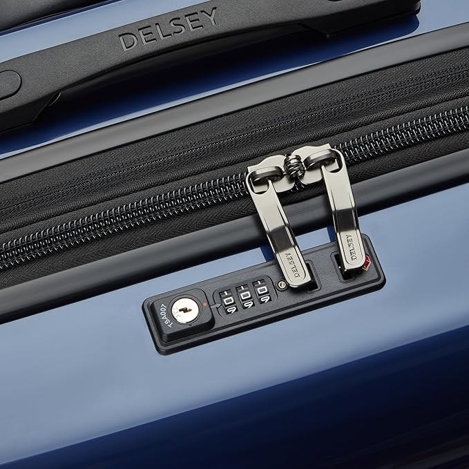 DELSEY PARIS Cruise 3.0 Hardside Expandable Luggage with Spinner Wheels, Deep Sea Navy, Checked-Medium 24 Inch