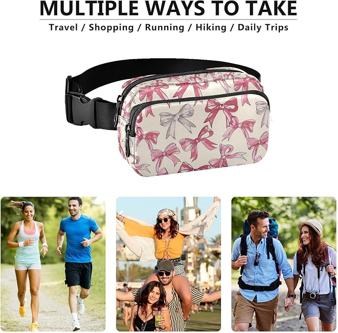 Cute Pink Bows Fanny Pack for Women Men Water Resistant Fashion Waist Packs with Adjustable Strap Belt Bag for Travel Workout Jogging Hiking 21220586