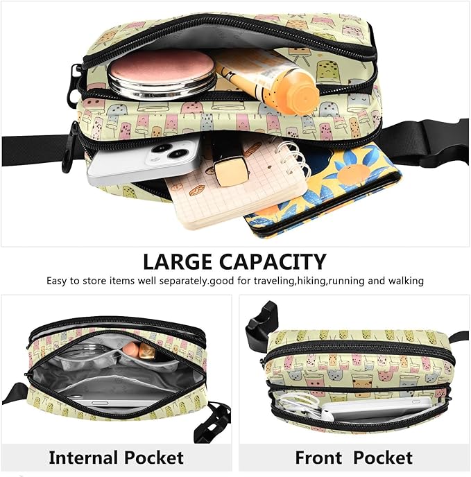 Kawaii Bubble Tea Fanny Pack for Women Men Water Resistant Fashion Waist Packs with Adjustable Strap Belt Bag for Travel Workout Jogging Hiking 21219070