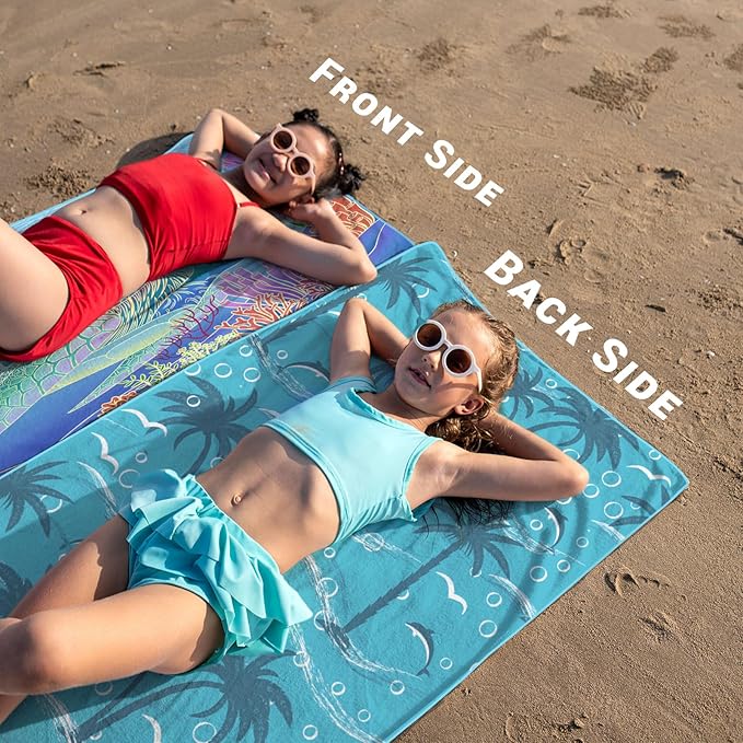 Gogreen Quick Dry Sand Free Beach Towel for Travel Pool Lightweight 71x32 in Absorbent Microfiber Oversized Towels Yoga Bath Camping Sport - Stylish Unique Gift - Coconut Tree