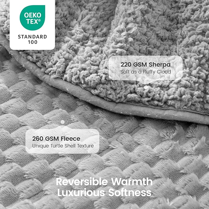 Super Fuzzy Soft Fleece Sherpa Weighted Blanket 15 lbs for Adults, 3D Imitation Turtle Shell Luxury Weighted Throw for Better Sleep, Dual Sided Cozy Heavy Blankets for Couch Bed, Grey, 48" x 72"