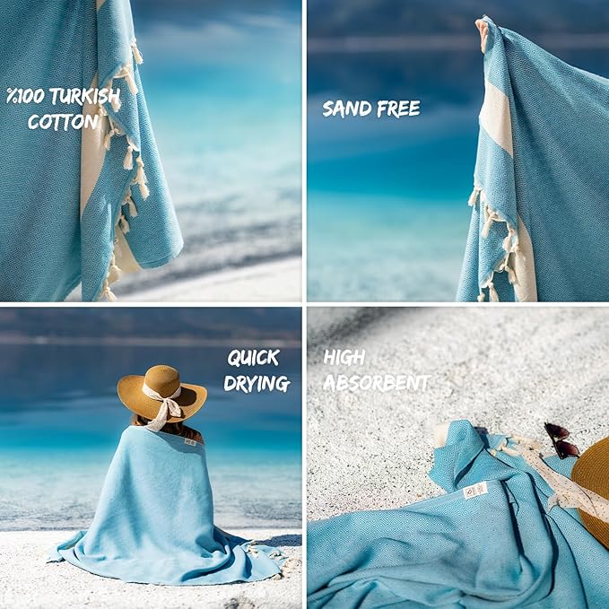 Turkish Beach Towel Oversized Clearance XL 40x71- Sand Free - 100% Cotton Soft Quick Dry - Extra Large Blanket Travel and Pool Towels for Adults- Cloud Sandproof, Beach Essentials for Women
