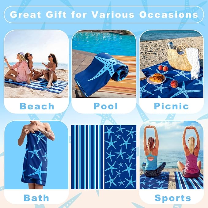 2 Pcs Microfiber Beach Towel 36 x 72 in Oversized Beach Towel Set Soft Large Pool Camping Swim Towels Quick Dry, Light Weight, Sand Free - Compact for Travel
