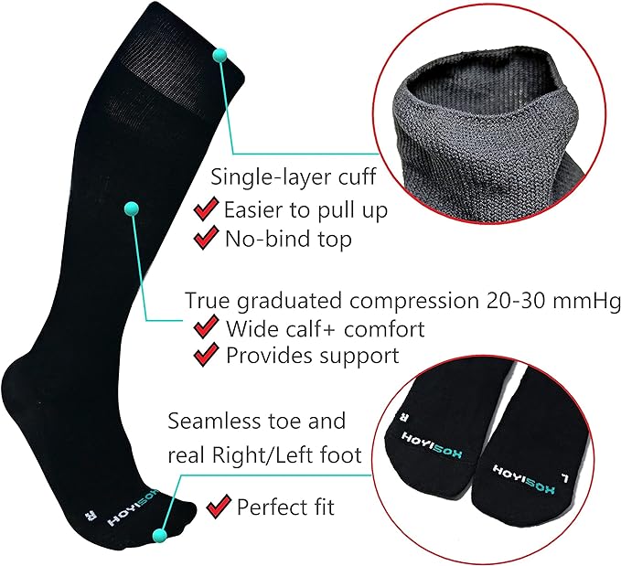 Plus Size Compression Knee High Socks, Wide Calf Extra Large for Men and Women, Comfortable Cotton