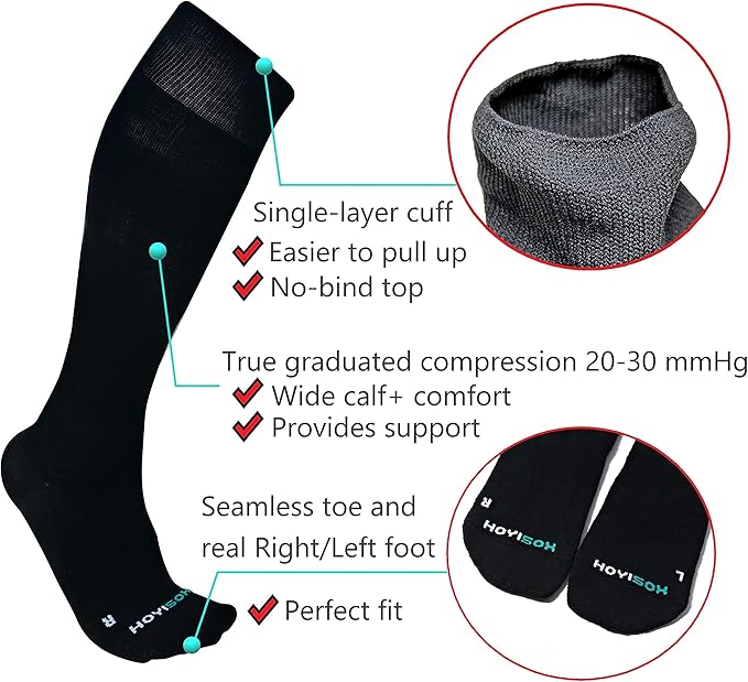 Plus Size Compression Knee High Socks, Wide Calf Extra Large for Men and Women, Comfortable Cotton