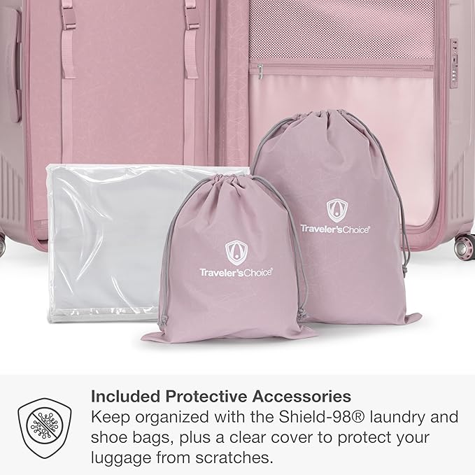 Traveler's Choice Ultimax II Polycarbonate Hardside Luggage with Spinner Wheels, Pink, 29-Inch Large Luggage