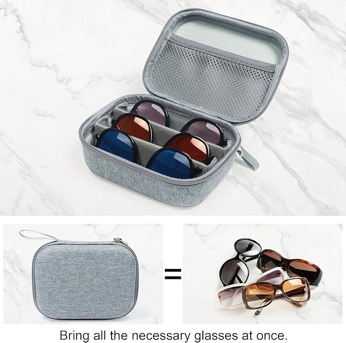 Bukere Travel Sunglasses Organizer Glasses Case, 3 Adjustable Slot for Multiple Eyeglasses, Hard Eyewear Box for Men Women