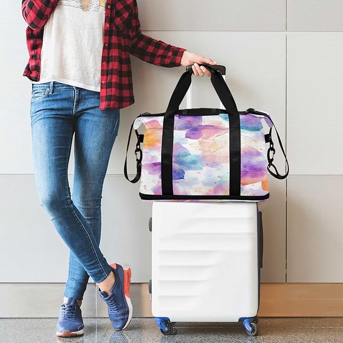 Travel Duffel Bags for Women Soft Watercolor Butterfly Sports Duffel Bags Gym Bags with Shoes Compartment Tote Bag Weekender Bag for Travelling