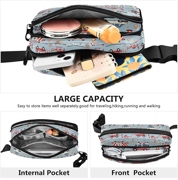 Kawaii Fire Police Car Ambulances Fanny Pack for Women Men Water Resistant Fashion Waist Packs with Adjustable Strap Belt Bag for Travel Workout Jogging Hiking 21219443