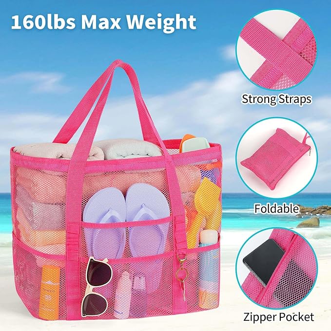 Mesh Beach Bag Vacation Essentials - Large Tote Pool Bag for Women Vacation Essentials Beach Accessories