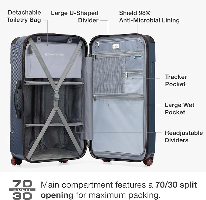 Traveler's Choice Maxporter II Polycarbonate Hardside Trunk with Spinner Wheels, Navy, 31-Inch Trunk
