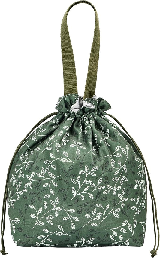 Reusable Small Lunch Bag,Drawstring Lunch Bag,Insulated Handbag Tote bag with Handle (New Leaf Green)