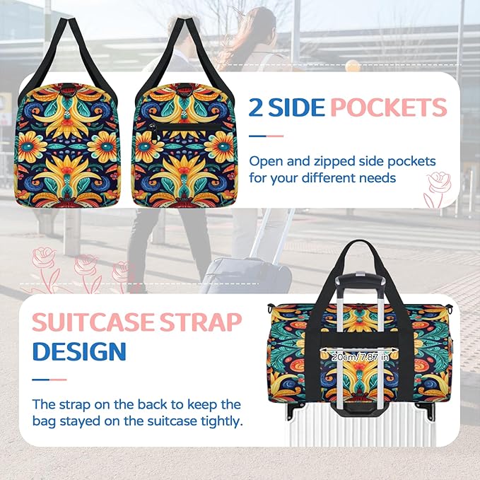 Farmhouse Boho Floral Travel Duffle Bag for Women Men, Overnight Weekender Bag, Carry on Tote for Sport Gym