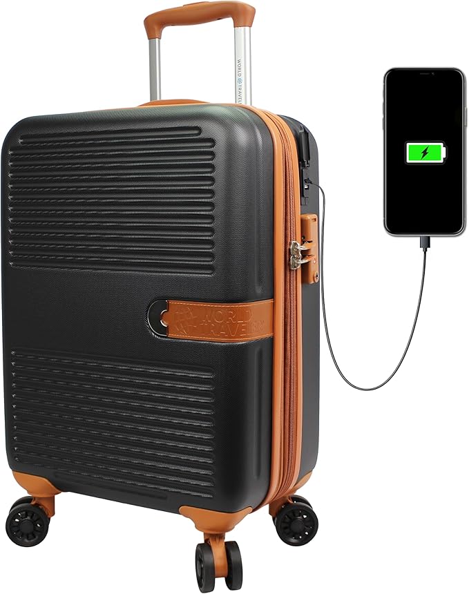 World Traveler Garland Lightweight Hardside 20-Inch Carry-On Expandable Spinner Luggage with TSA Lock & USB Port - Black