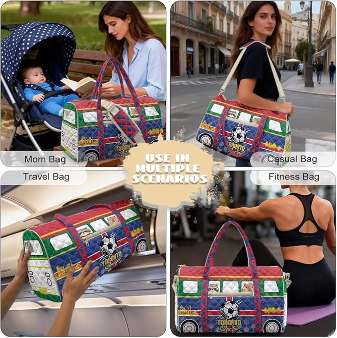 COEQINE Quilted Duffle Bag Men Large Capacity Toronto Van Car Quilted Tote Bag Large Car Travel Bag with Trolley Sleeve
