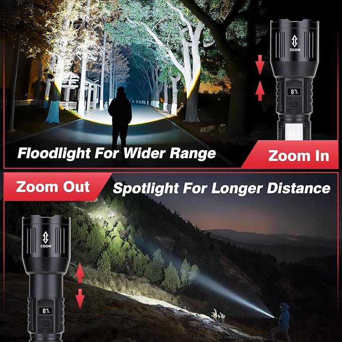Rechargeable Flashlights 1,500,000L High Lumens 2 Packs, LED Super Bright Strong Powerful Handheld Flash Lights with 6 Light Modes, COB Side Light, Zoomable Beam for Outdoor Emergency Home