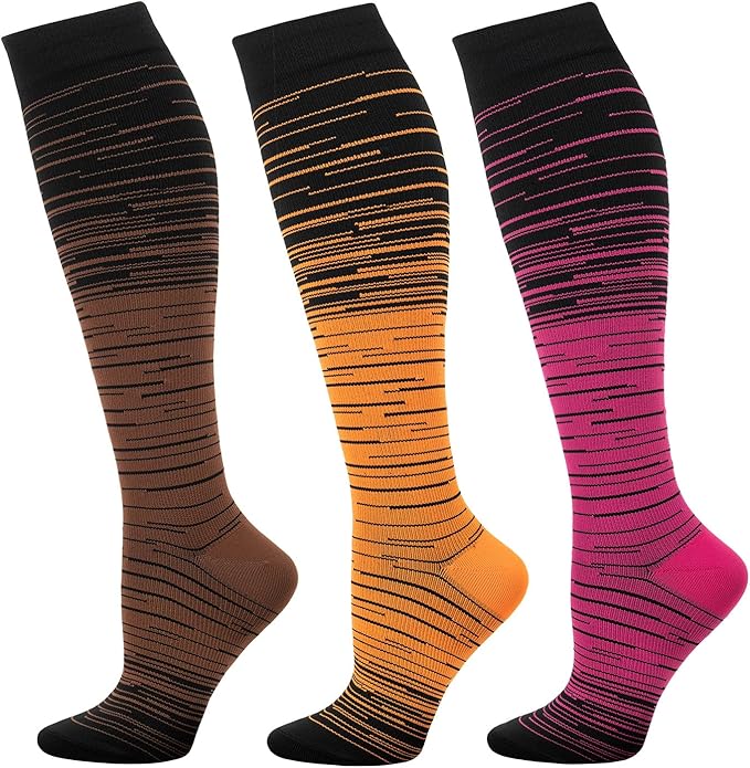 fenglaoda 3 Pairs Compression Socks for Women & Men Knee High Nurse Pregnant Cute Medical Running Travel Athletic