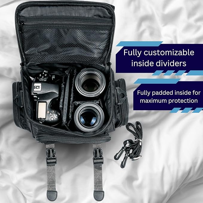 Extra Large Camera Bag Fully Padded Gadget Case with Dual Buckles for Sony,Nikon, Canon, Olympus, Pentax, Panasonic, Samsung & Many More SLR Cameras & Camcorders