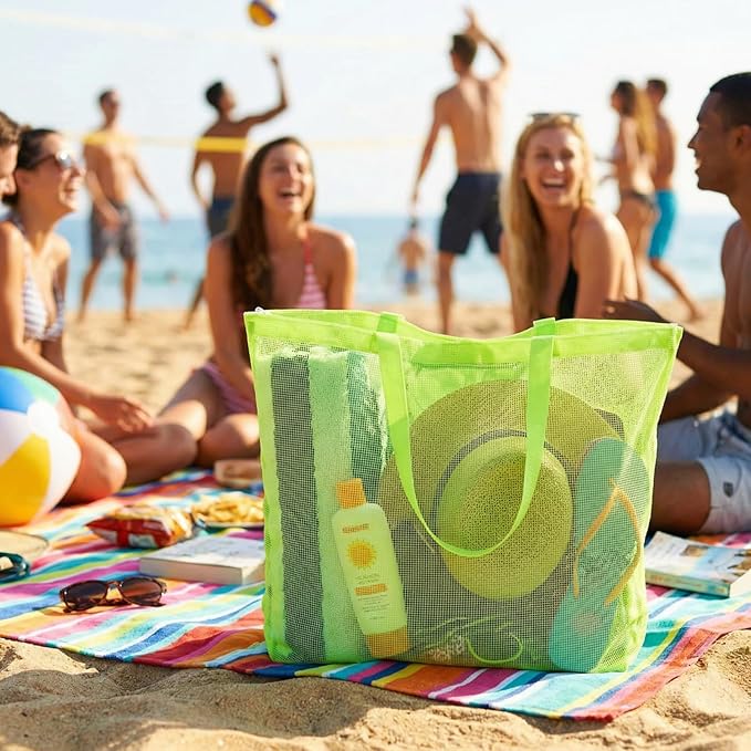 3 Pcs Mesh Beach Bags Portable Mesh Shower Beach Toy Bag With Drawstring Extra Large Tote Hanging Toiletry Bath Organizer for Camping Swimming Gym Travel