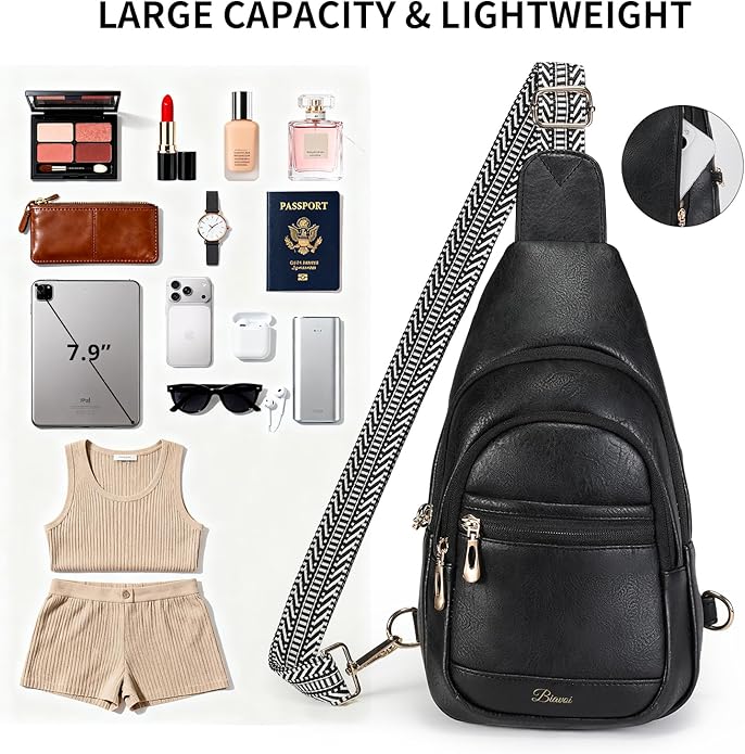 Crossbody Purses Bags for Women Travel, Anti Theft RFID Blocking Sling Chest Bag, Small Vegan Leather Purse for Casual