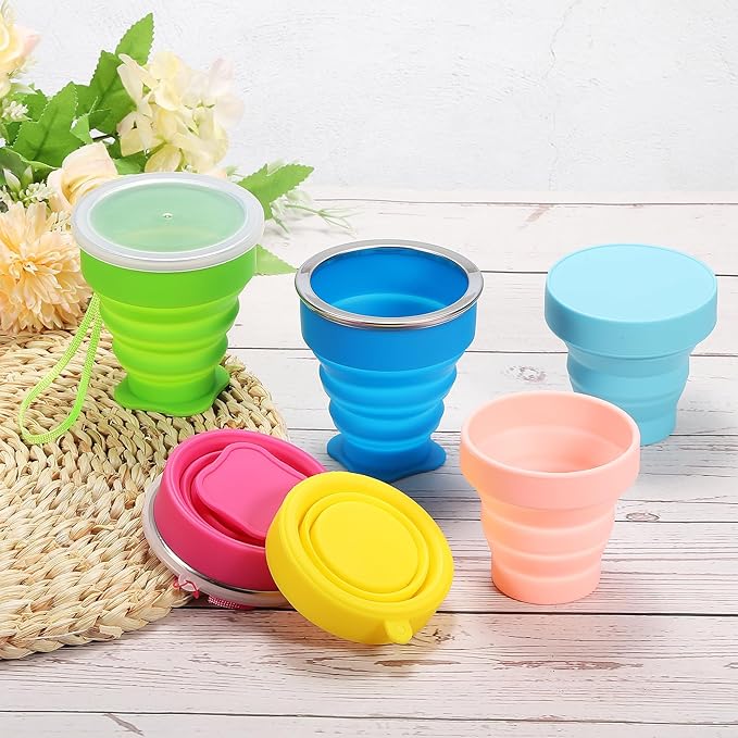PATIKIL Collapsible Travel Cup, 4 Pack 170mL Travel Folding Water Cup Silicone Mug Portable Drinking Cup for Camping Hiking Outdoor, Green