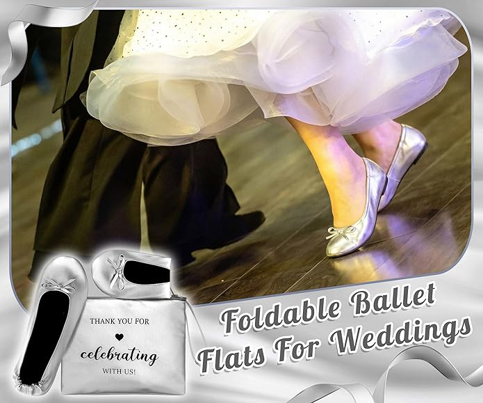 Cuffbow Wedding Foldable Flats Dancing Shoes Bulk Women's Roll up Ballet Flats Wedding Party Slippers for Bridesmaids Guests