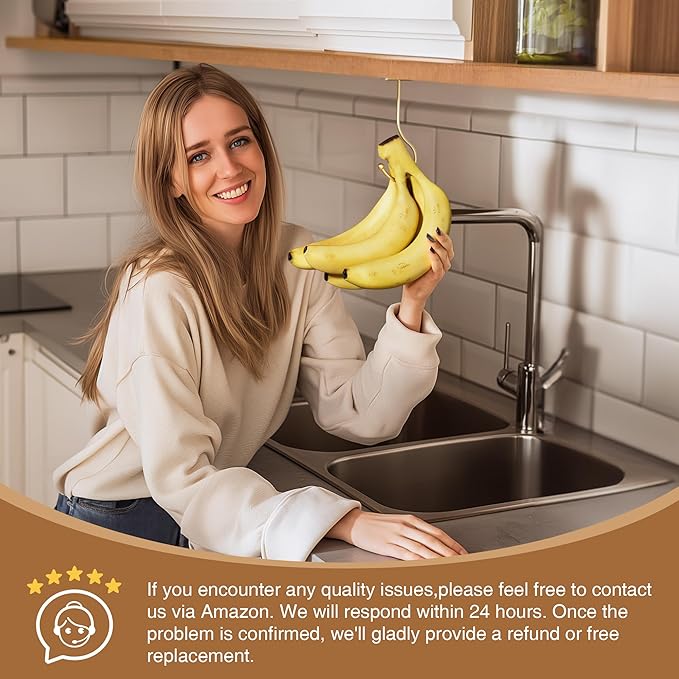 Gold Banana Hanger Hook Under Cabinet: Adhesive Banana Holder, Foldable with Magnets When Not in Use, Under Counter Banana Hook, Stainless, Hold 13 LB