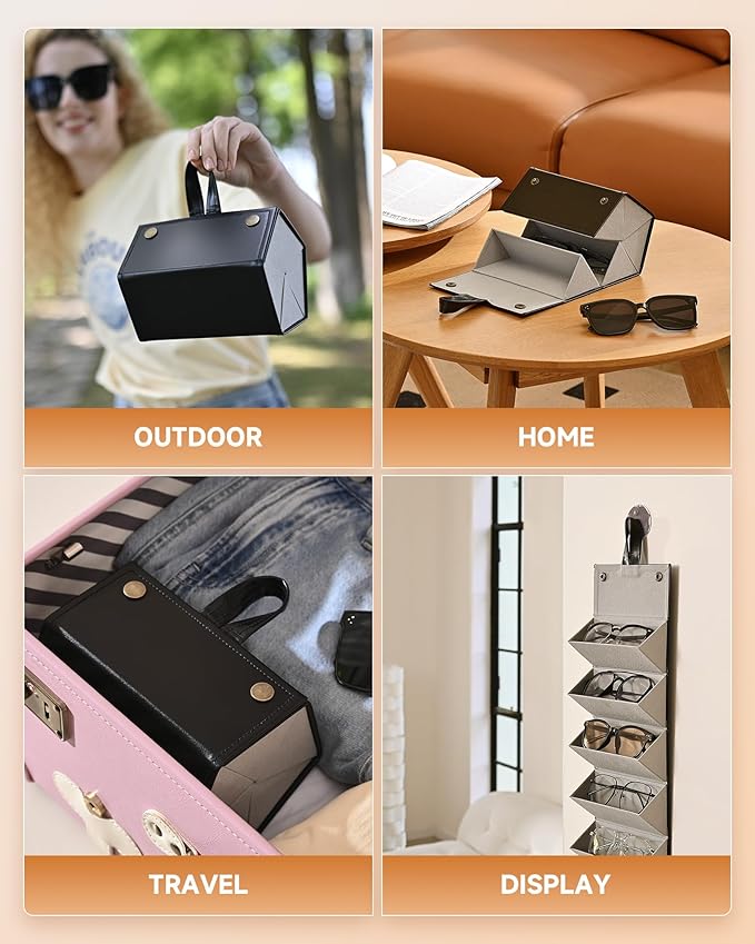 CO-Z Travel Sunglasses Organizer, Foldable Travel Sunglass Case with 5 Slots for Multiple Pairs, Portable Eyeglasses Holder