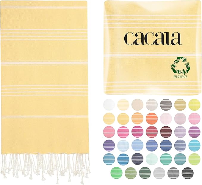 Cacala Lightweight and Thin Turkish Beach Towel 100% Cotton Sand-Free and Quick-Drying Goodness Perfect as an Extra Large Travel Towel, Beach Accessory, or Gift for Beach Lovers, 37 x 70