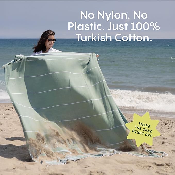 WETCAT Turkish Beach Blanket Sandproof (82"x82") 100% Turkish Cotton, Made in Turkey - Sand Free, Ultra Soft, Extra Large Throw for Picnic – Aqua