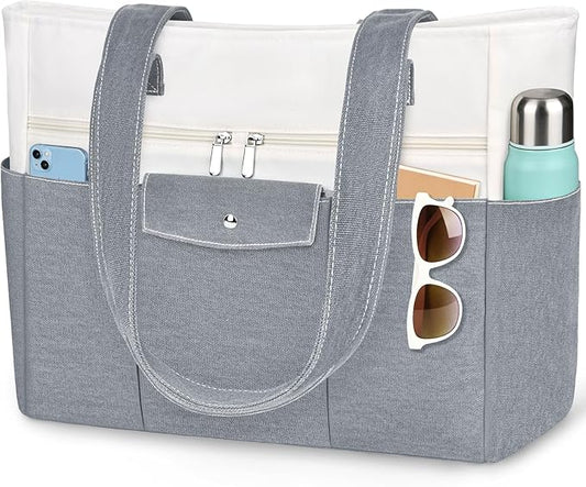 Beach Bags for Women Large Canvas Beach Tote with Zipper Wet Pocket, Waterproof Foldable Swim Pool Travel Tote Bags