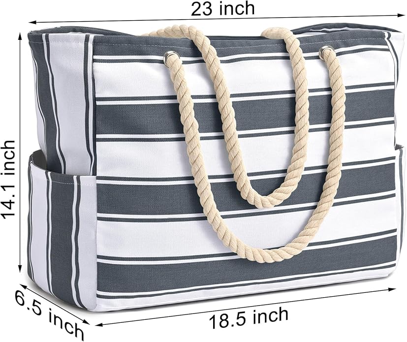 Becokan Beach Bags for Women Large Waterproof Beach Tote Bag Zipper Beach Bags Waterproof Sandproof Swim Pool Bag Large Tote