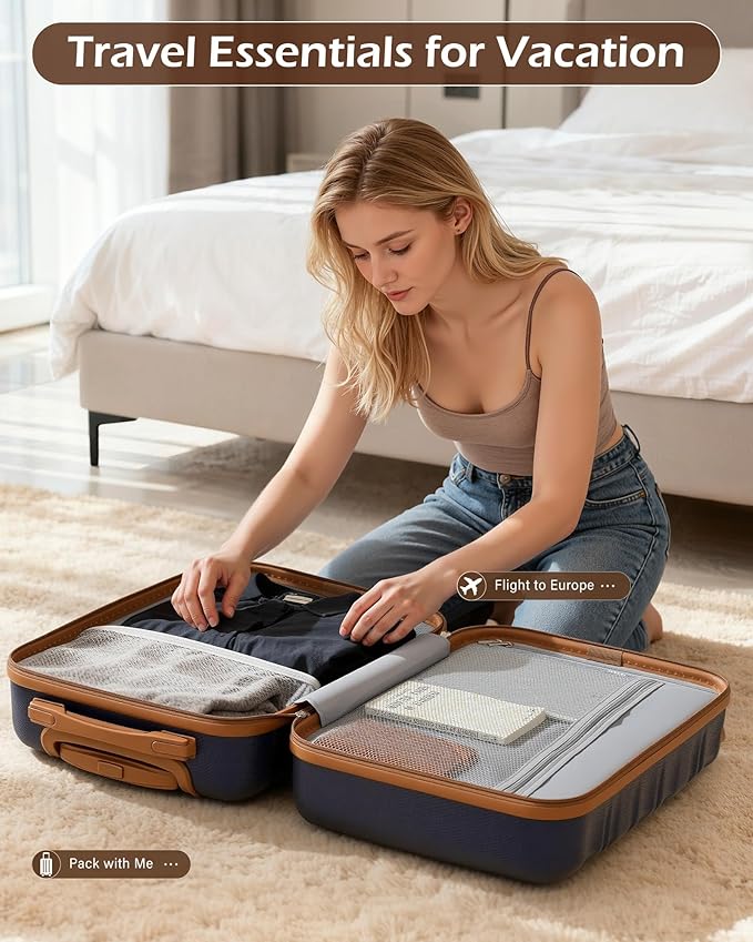 LONG VACATION Carry On Luggage Sets 3 Piece 20 Inch Suitcase Set, ABS+PC Hardshell Lightweight Travel Luggage with Spinner Wheels & YKK Zipper TSA Lock (NAVY, 20 Inch)