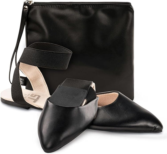 Silky Toes Foldable Flats for Women | Ankle Strap Dress Shoes with Purse for Weddings, Events, & Parties