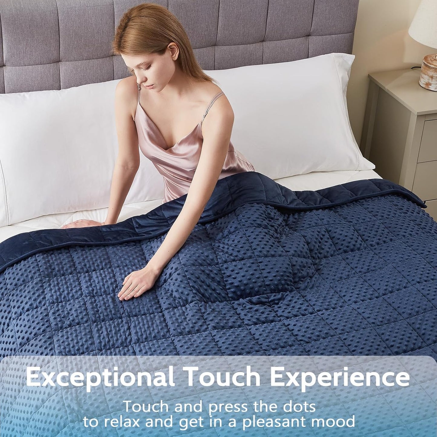 L'AGRATY Weighted Blanket for Adult - 60"x80" 15lbs Minky Dots Heavy Blanket with Glass Beads: Soft Breathable for All-Season Summer Fall Winter Thick Comfort for Sleeping