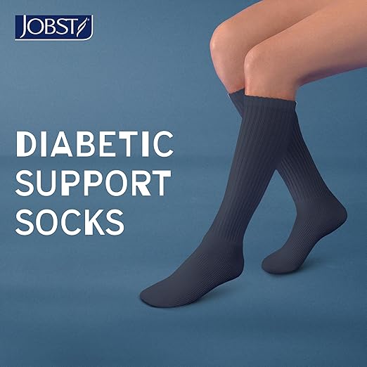JOBST SensiFoot Diabetic Compression Socks for Men and Women 8-15 mmHg with Seamless Toe and Moisture Management - Extra Padding in Toe, Foot, and Heel Area - Knee High - Closed Toe - Navy, X-Small