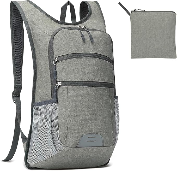 20L Lightweight Hiking Daypack, Foldable Travel Packable Backpack for Men Women for Cycling Camping Outdoor (Gray)
