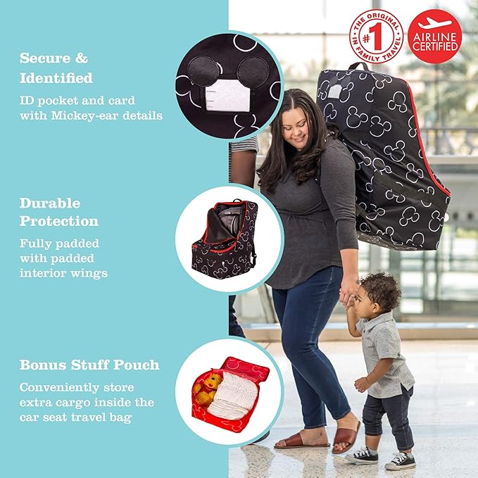 J.L. Childress Disney Baby Padded Backpack Car Seat Bag - Travel Bag for Airplane, Fits Most Baby & Infant Car Seats, Boosters, & Carriers, For Gate or Baggage Check - Ultimate, Mickey Mouse, Black