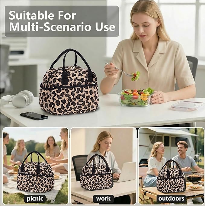 CAMTOP Lunch Box for Women Men Insulated Lunch Bag Lunch Tote Bag Leakproof Thermal Cooler Large Capacity for Travel Work School Picnic (Leopard)