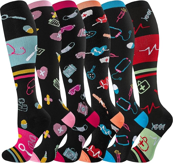 bropite Flora Compression Socks for Women & Men-Knee high 6 Pairs 20-30mmhg Support Running Nurse Travel
