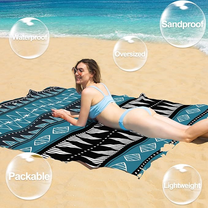 BYDOLL Beach Blanket 78''X81'' Waterproof Sandproof Suits1-4 Adults Oversized Lightweight Large Blanket Picnic Mat for Beach Sand Free Travel Camping Hiking Picnic