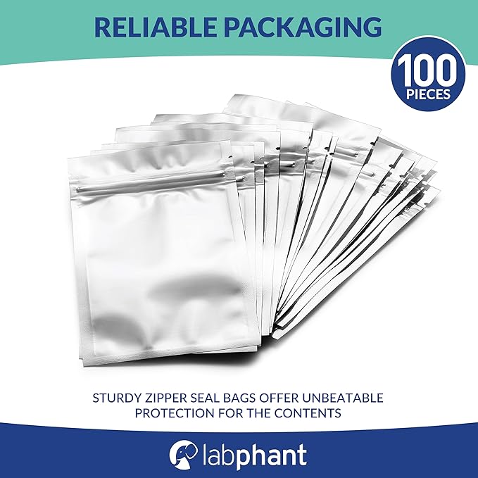 Mylar Bags with Zipper Seal 4" x 6" | 100 Bags | Resealable Heat Seal Bags for Candy and Food Packaging, Medications and Vitamins | Plastic and Aluminum Foil Packets for Liquid and Solids